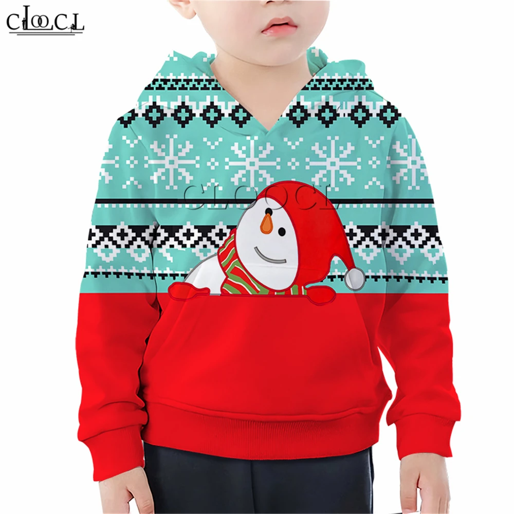  Merry Christmas Children T Shirts Boy Girl Jingle Bell Xmas Snowman Print Sweatshirt Cartoon 3D Hoo