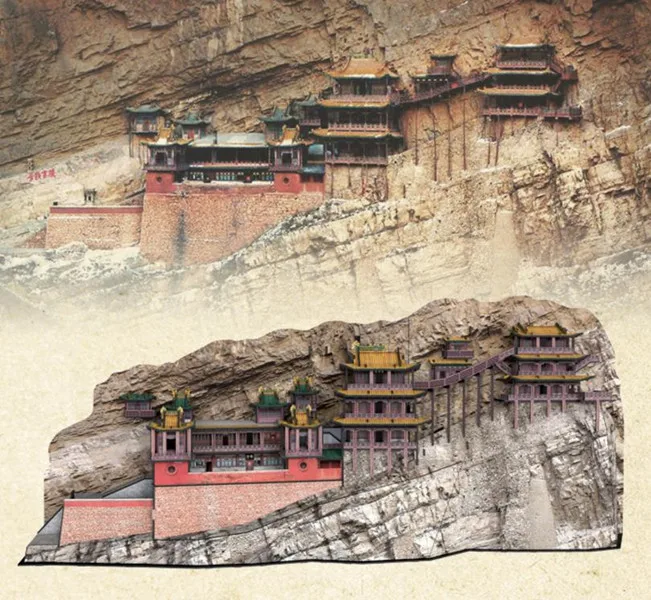 Висячие скалы XuanKong подвесной храмовый Mt Hengshan Shanxi китай 3D головоломка модель