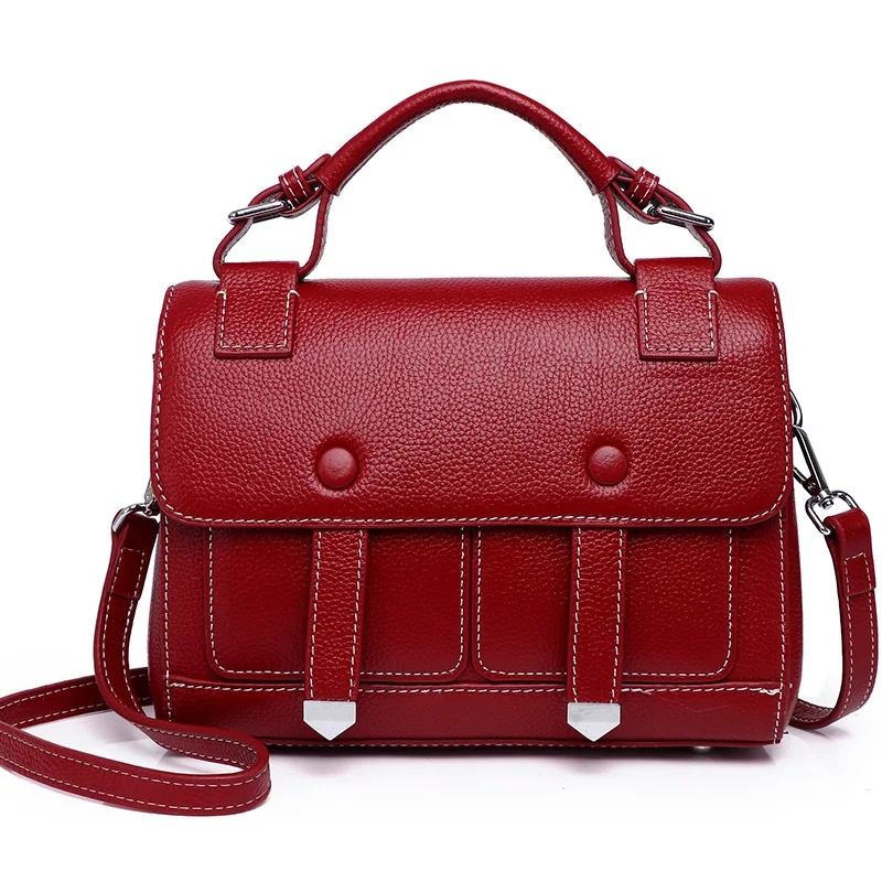 

Satchel Woman Messenger Bag Fashion Women Crossbody Shoulder Bags Soft Genuine Leather Handle Handbag Thread Style Design