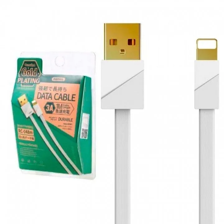 Кабель USB - Lightning (для iPhone) Remax RC-048i (3A плоский) Белый |