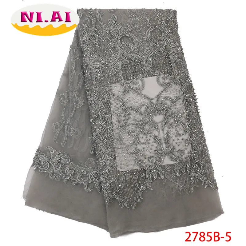 

Grey French Mesh Lace Luxury Handmade Beaded Lace Fabric 2019 High Quality African Tulle Lace For Party Dress NA2785B-3