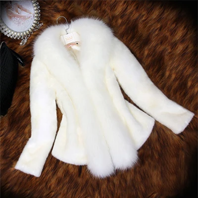 Однотонное зимнее пальто из искусственного лисьего меха для женщин, большие размеры, парка с длинными рукавами, пальто, куртка женская элегантная тонкая теплая короткая мягкая куртка из искусственного меха - Цвет: White