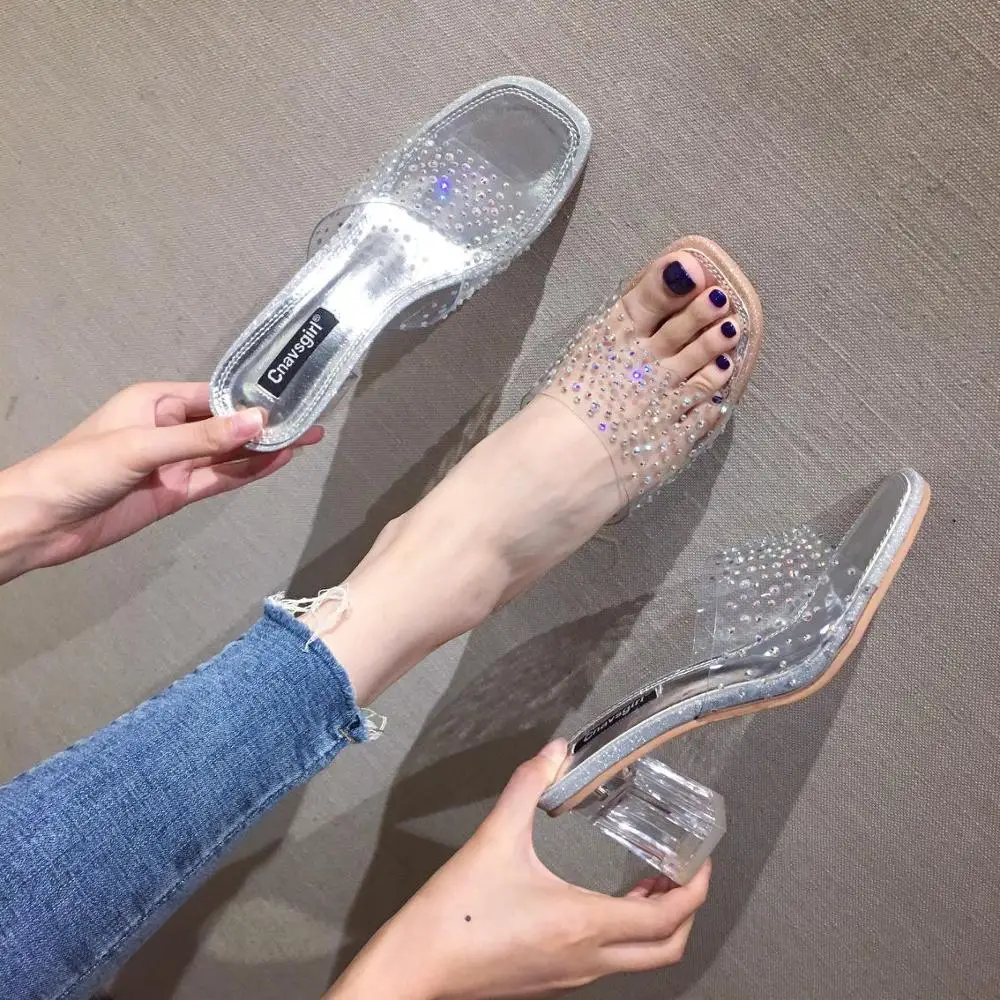 

Transparent Slippers Low Glitter Slides Shoes Loafers Fenty Beauty Shose Women Summer Jelly Soft Flat Luxury 2019