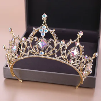 

2019 Hot Sale Retro Baroque Round Gold Crystal Tiara Crowns Diadem for Girl Queen Bride Bridal Wedding Hair Jewelry Headpieces