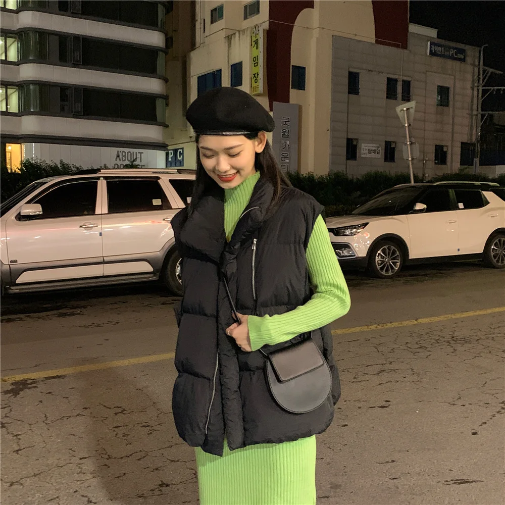 Down Feather Cotton Vest Women's New Style Autumn And Winter Short Students Bread Cotton Coat Sleeveless Coat Thick Waistco