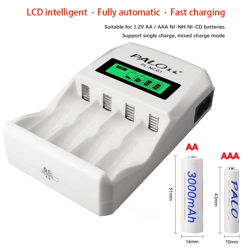 PALO 4-8 Slots Fast Smart Charger LCD Display Intelligent Battery Charger For 1.2V AA AAA NiCd NiMh Rechargeable Battery