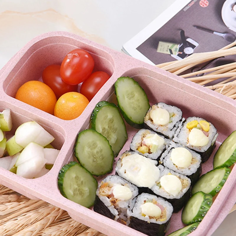 2 шт натуральный материал Ланч Bento Box еда с подогревом термос контейнер кухня обеденные инструменты-синий и розовый