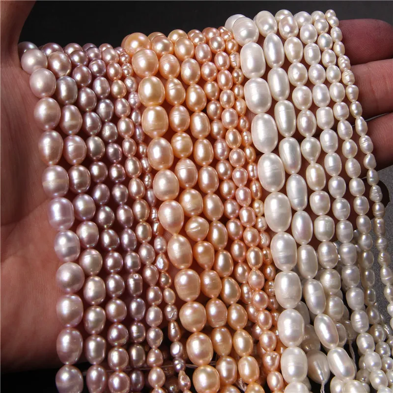 3-9mm Oval Natural Pearls Beads Rice Shape Freshwater Punch Pearl Beads For Jewelry Making Bracelet Necklace DIY Accessories 14