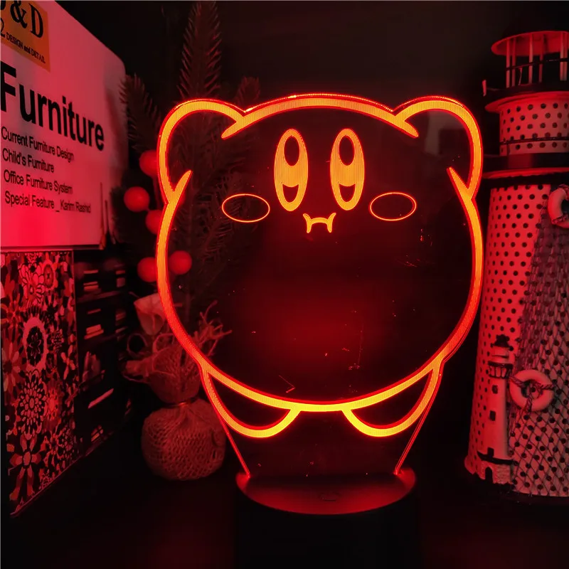 Cartoon 3D Night Light Kirby Cute Led Kids Lamp Color Changing Desk Lighting Xmas Gift Kirby Lampara Color Changing Touch Sensor