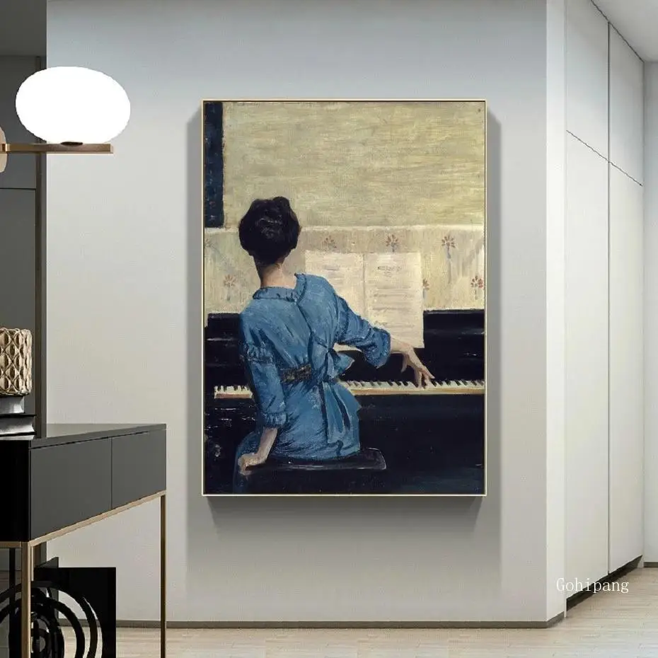 

Vintage Play Piano Girls Canvas Poster Figure Canvas Painting Pop Wall Art Pictures On Canvas for Living Room Gallery Home Decor