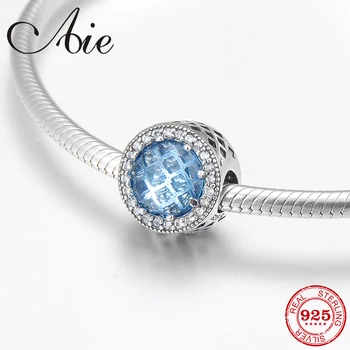 

New round shape 925 Sterling Silver fashion DIY gift sky blue CZ fine Beads Fit European Charm Bracelet Jewelry making