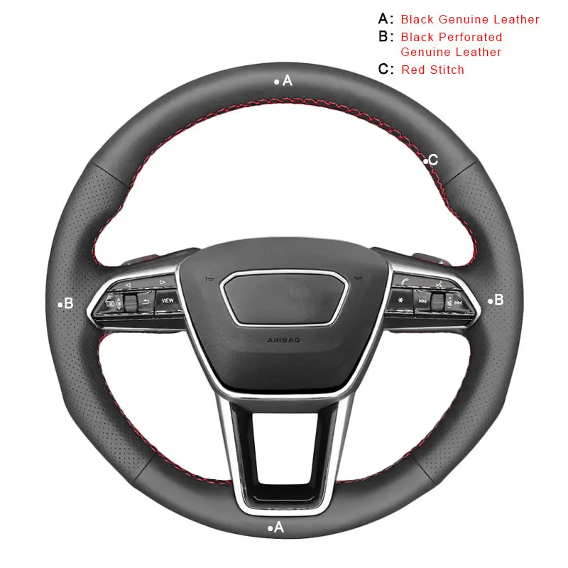 Genuine Leather Авто оплетка на руль для Audi A6(C8) Avant Allroad- A7(K8)- S7 автомобильные чехлы для стайлинга автомобилей - Название цвета: Genuine Leather