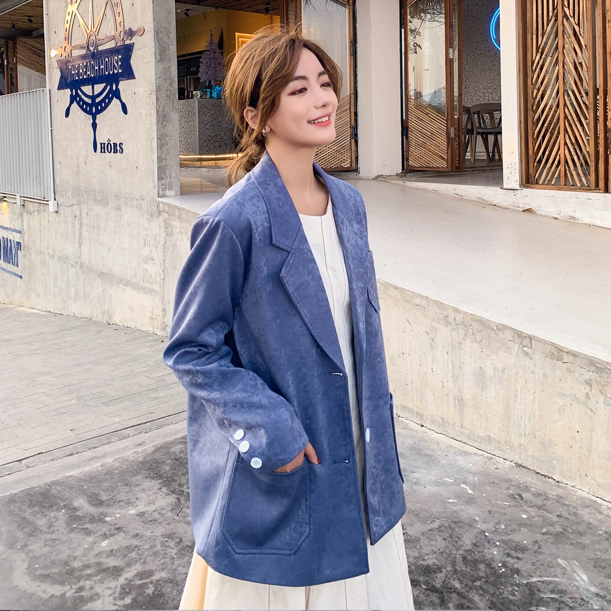 

2020 Spring And Autumn New Youth Popular Solid Color Single-breasted Ladies Suit Fashion Business Casual Jacket Coat Red / Blue