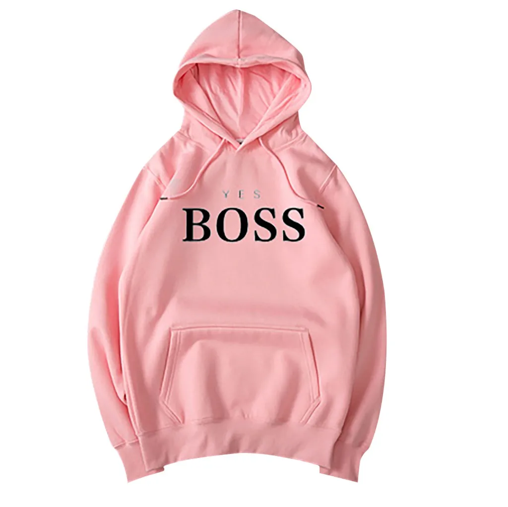 Розовый Feitong/Женская толстовка с капюшоном с надписью Boss, осенняя розовая Женская толстовка с длинным рукавом, блузка, топы, толстовка - Цвет: Розовый