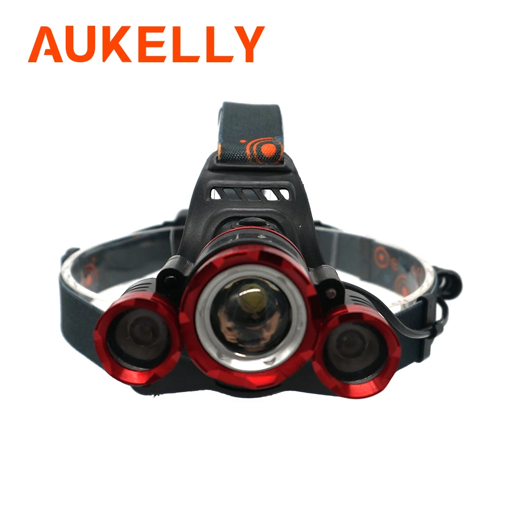 Aukelly светодиодный налобный фонарь T6 светодиодный перезаряжаемый налобный фонарь с регулируемой яркостью, фонарь для кемпинга, рыбалки, фонарь с батареей 18650