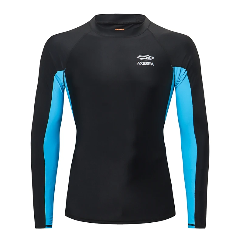 Team Black AXESEA Men Rash Guard Patchwork Swimwear Long Sleeve Rashguard Sun Protection Swimsuit Surfing Shirt Top UPF50+ Sport Beachwear - Цвет: Team Black