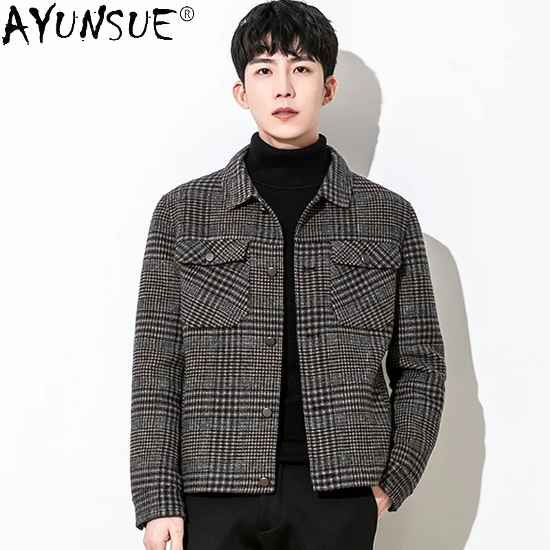 AYUNSUE Men Jacket Winter Mens Clothing Real Wool Clothes Korean Men's Jackets Plaid Double Sided Coat Casaco Masculino LXR439 AYUNSUE Men Jacket Winter Mens Clothing Real Wool Clothes Korean Men's Jackets Plaid Double Sided Coat Casaco Masculino LXR439