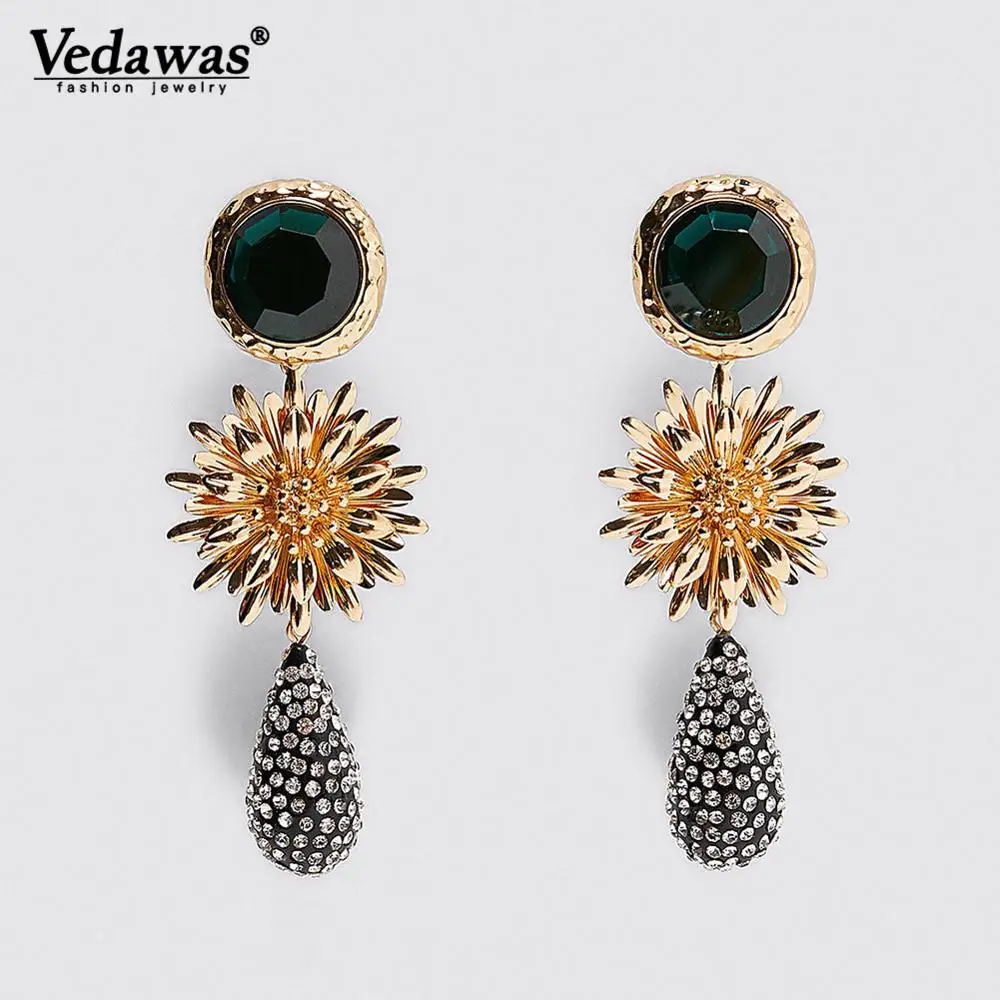 

Vedawas Trendy Za Ethnic Colorful Crystal Drop Earrings Womem Teardrop Earrings Maxi Fashion Flower Petal Statement Jewelry