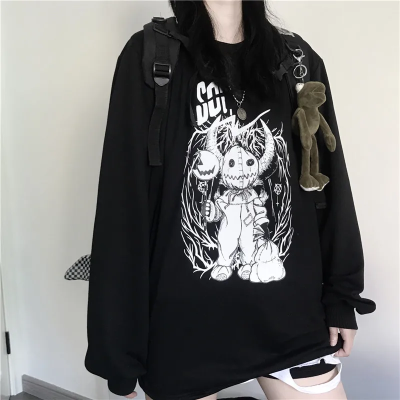 Lychee Harajuku Devil Puppet Star Женская флисовая Толстовка свободного кроя с круглым вырезом Женские флисовые Топы пуловеры повседневные осенние дамские свитшоты