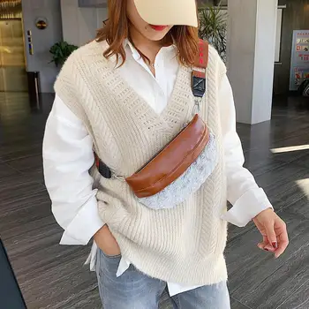 

Fashion Fanny Chest Bag Women High-quality Multi-function Comfortable Portable Plush Leather Splicing Shoulder Messenger Pack