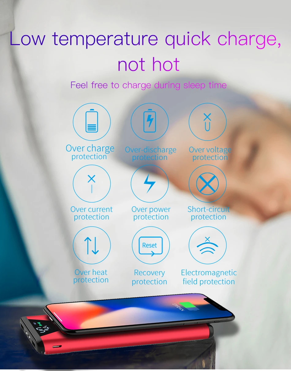30000mAh QI Беспроводное зарядное устройство банк питания для iPhone samsung huawei внешний аккумулятор с двумя usb-портами зарядное устройство беспроводной внешний аккумулятор