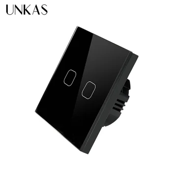 

UNKAS EU Standard Touch Switch 2 Gang 1 Way Crystal Glass Switch Panel Single FireWire touch sensing wall switch