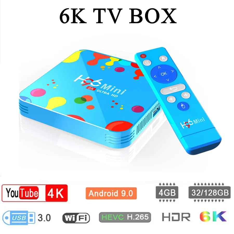 H96 Мини ТВ коробка Android 9,0 4 Гб ОЗУ 128 Гб ПЗУ 6k коробки Allwinner H6 четырехъядерный Hevc H.265 Wifi проигрыватель google Youtube телеприставка