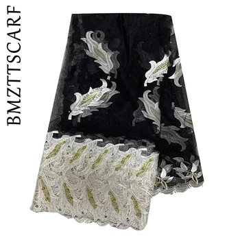 

New African Women Scarf Embroidery net match cotton embroidered with beads for Shawls BM624