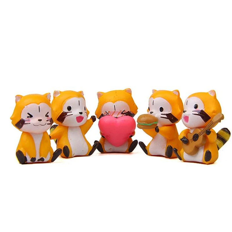 5pcs Little Raccoon Model 2.5*3.7cm Cute PVC Figure Dolls Lovely Birthday Collection Kids Toys Gift