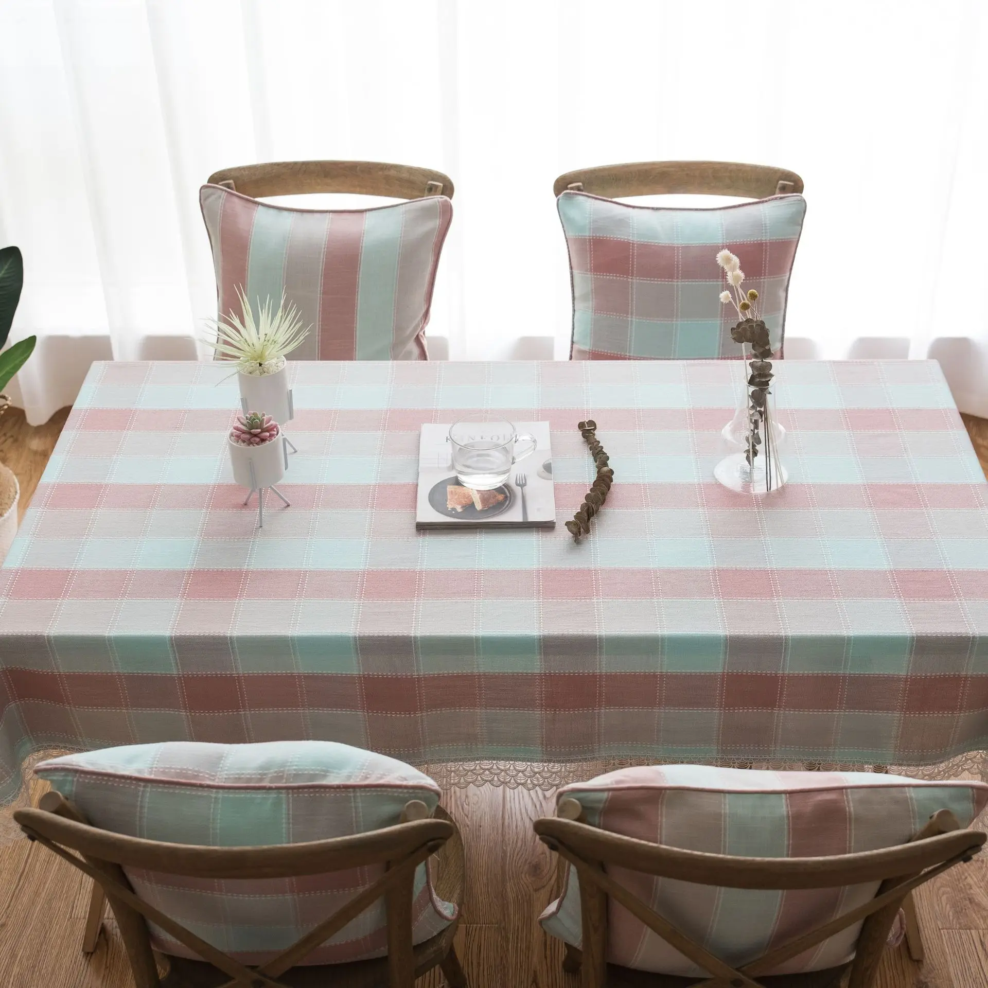 Waterproof Plaid Table cloth Imitation Cotton Linen  Princess Pink Lace Tablecloth Coffee Table Cover lace tablecloth Kitchen
