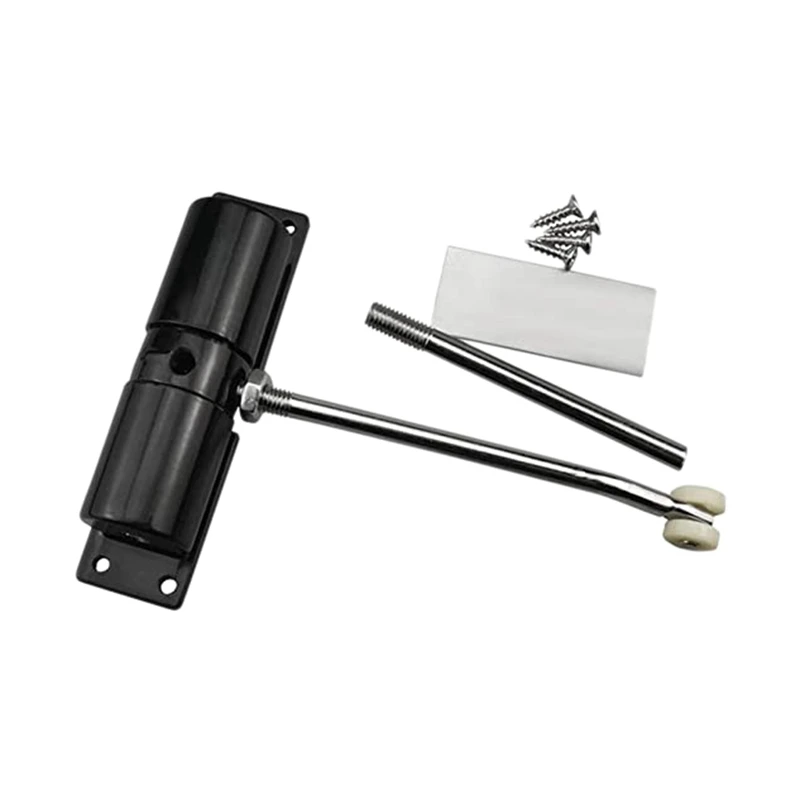 Door Closer Household Black Belt Wheel Adjustable Automatic Door Closing Light Zinc Alloy Spring Closer