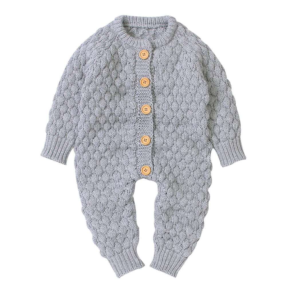 3M-2year Newborn Clothing Baby Boy Girl Winter Button Sweater Knitted Jumpsuit Romper Warm Outfits ropa recien nacido Toddler