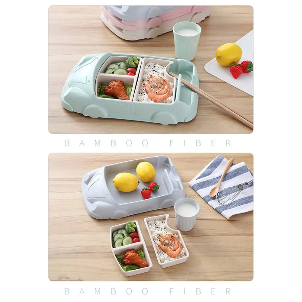 Utensílios de Mesa Forma do Carro Comida para Bebê Fibra de Bambu Alimentação do Bebê Crianças Tigela Copo Placas Recipientes Infantil Formação Pratos Conjuntos 5 Computers & Electronics