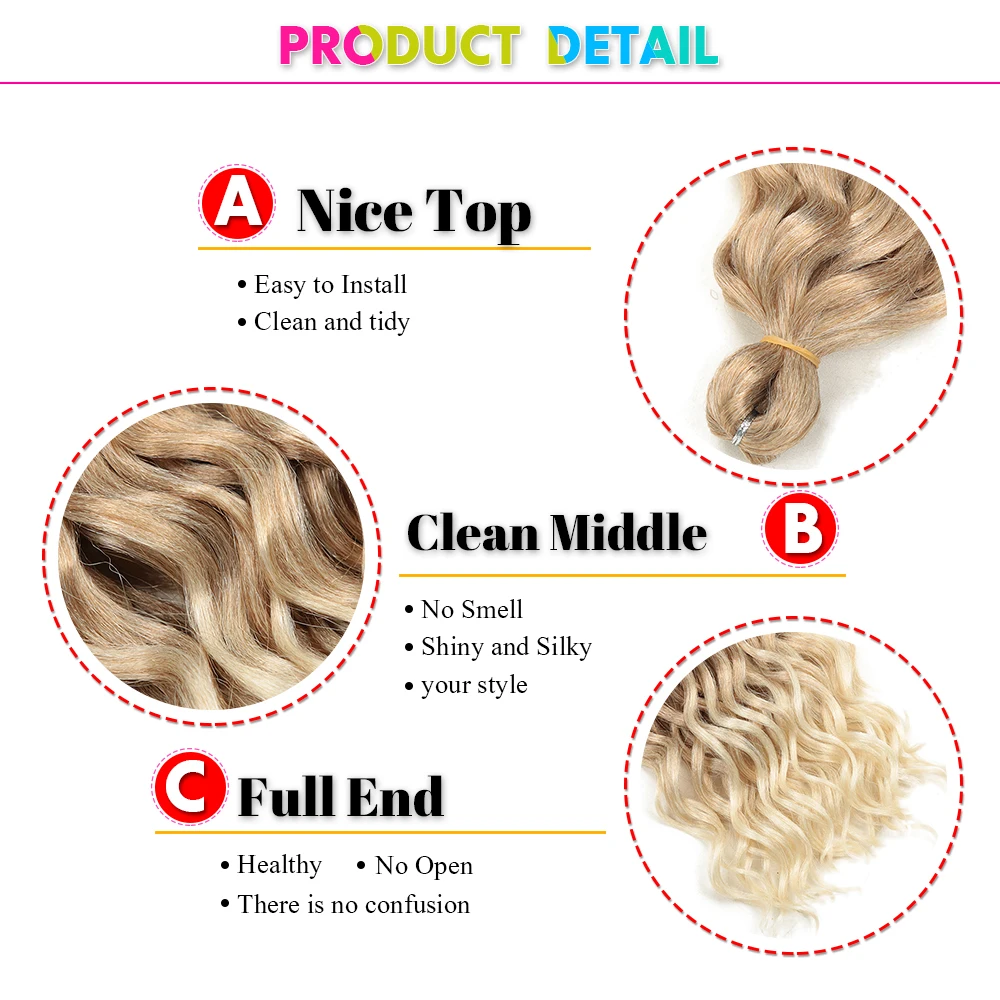 18-24 Inch Ocean Wave Crochet Braid Hair Hawaii Afro Curls Natural Synthetic Braiding Hair Extensions Pink 613 Hair Expo City