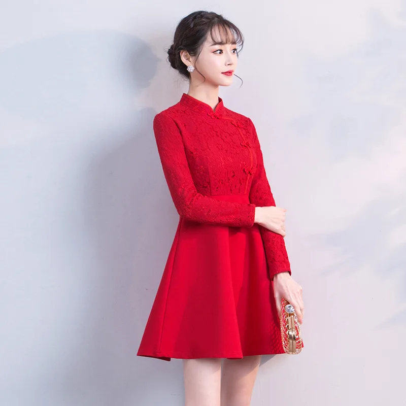 

Bride Dress for Toast 2019 Spring And Autumn New Style Dress Marriage Engagement Huimen Slimming Short Red Dress Women's
