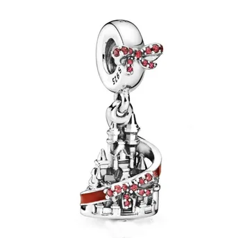 

2020 NEW 925 Sterling Silver Pink Minnie castle Dangle Charm Fit pandora Bracelet Mickey Series Charm Pendant DIY Jewelry