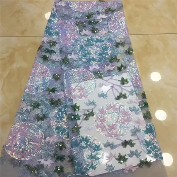 

Multicolor Embroidery African Mesh Lace Fabrics Sequins Lace Fabrics Flower Pattern Sequence Laces Fabric for Nigerian Net Lace