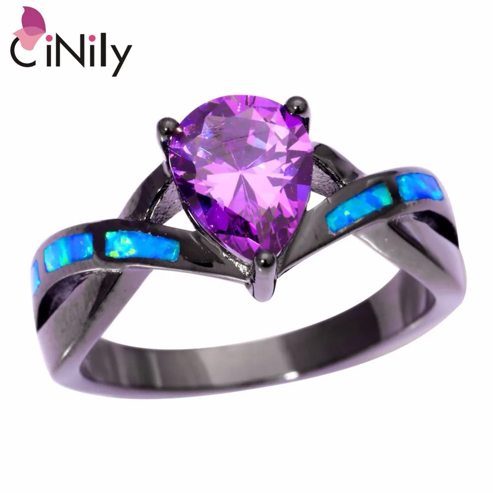 Женское кольцо с голубым огненным опалом CiNily цвета черного золота фиолетовым