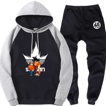 

Spring Autumn Fleece Hoodie Warm Trousers Men New Style Brand Two Piece Suit Male Dragon Ball Anime Sports Set Raglan Sweatshirt