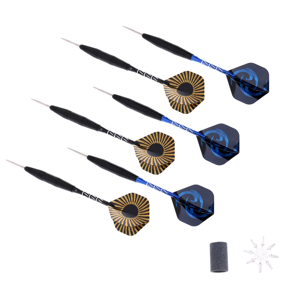 Set of 6 Dart Shafts with Dart Flights and Dart Sharpener For Dart Boards