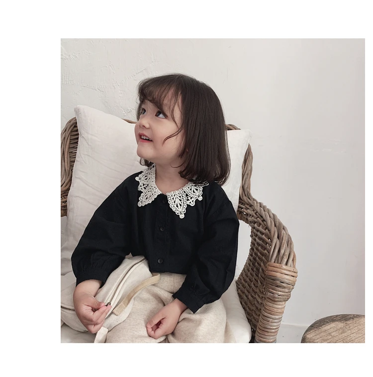 Girl Shirt Long Sleeve New Kids Spring and Autumn Pure Cotton Shirt Baby Lace Turn-collar Top Toddler Kids Blouses Clothing