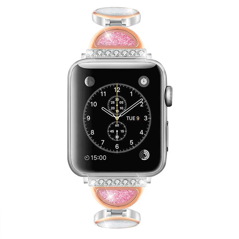 Розовое золото Quicksand женские часы ремешок для Apple Watch Band 4 браслет из нержавеющей стали часы круглой формы ремешок для iwatch