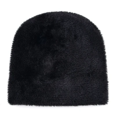 Faux Fur Beanie Winter Knitted Hat For Women Skullies Beanies Cap Ladies Fashion Soft Caps Women Warm Wool Hats Bonnet femme - Цвет: Black
