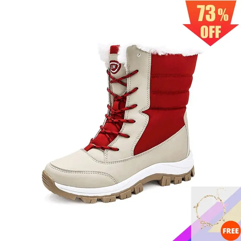 Женские ботинки на шнуровке водонепроницаемые теплые плюшевые ботильоны