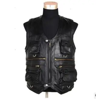 Sheepskin black ZOGAA мужской жилет из натуральной кожи репортёр костюм больше, чем Карманный Quinquagenarian мужская, из бычьей кожи жилет топы - Цвет: Sheepskin black