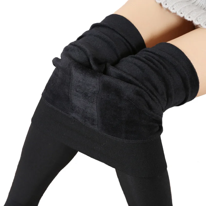 K018 Warm Black Зимние леггинсы, вязанные бархатные повседневные леггинсы, новые высокие эластичные утолщенные женские теплые черные штаны, обтягивающие штаны для женщин, леггинсы - Цвет: K018 Warm Black