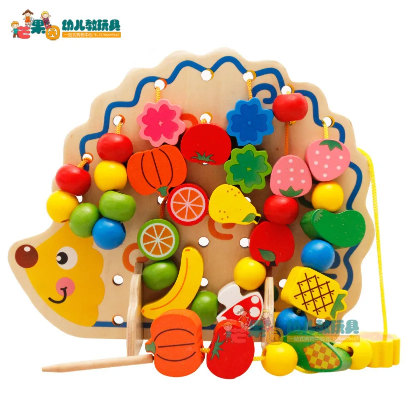 Kindergarten Early Childhood Wooden Hedgehog Fruit Beaded Bracelet Children'S Educational Toy Bead Bead-stringing Toy Wood Strin