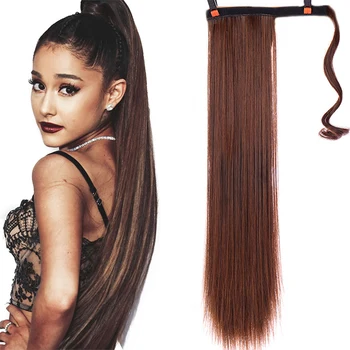 

MUMUPI women's Long Wrap Around Clip In Ponytail sparse Hair Extension Synthetic Natural Wave wavy brown Pony Tail Fake Hair