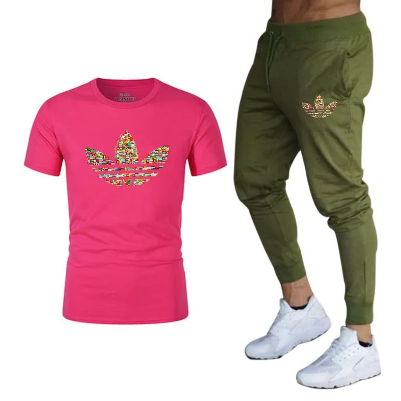 men's casual suit brand spring and summer top short suit for men O collar fashion 2 T-shirt and trousers sport suit