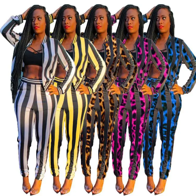 

Autumn Winter Two Piece Set Tracksuit For Women Long Sleeve Striped Coat And Skinny Pants Sweat Suits Casual Sportswear Outfits